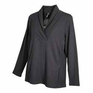 NWT Jones NY Black Pullover Shawl Collar Long Sleeve Tunic Comfort Stretch Sz L